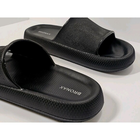 BRONAX Unisex Pillow Slippers Black Size 13.5–14.5 – Thick Sole Cushioned Slides - Picture 9 of 11